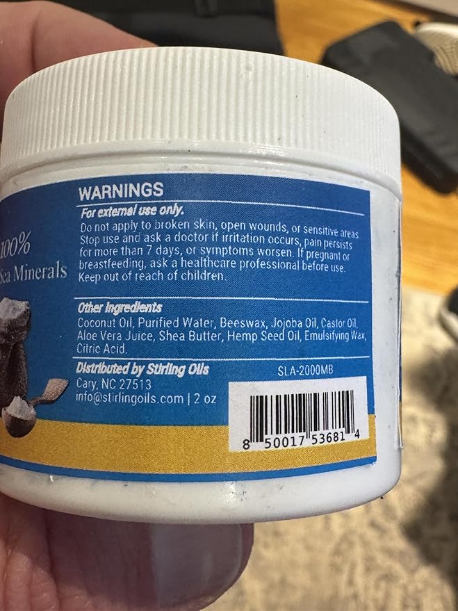 STIRLING Magnesium Cream – 2000mg Hemp Seed Oil Dead Sea Magnesium &amp Arnica – Supports Joint Mobility &amp Muscle Function – Non-Greasy Fast Absorbing – Made in USA