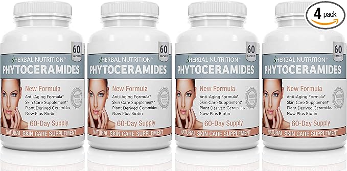 Herbal Nutrition Phytoceramides Rice Based with Biotin Vitamin A C D and E 4 Bottle Pack 40mg