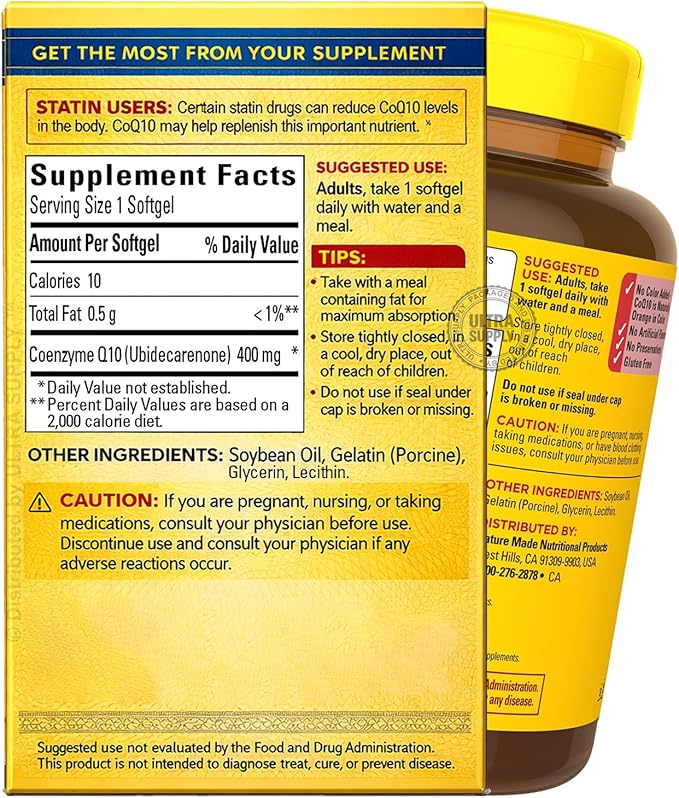 Nature_Mades CoQ10 400 mg (90 Count. - Value Pack) Softgels | Extra Strength Antioxidant Support Energy Metabolism