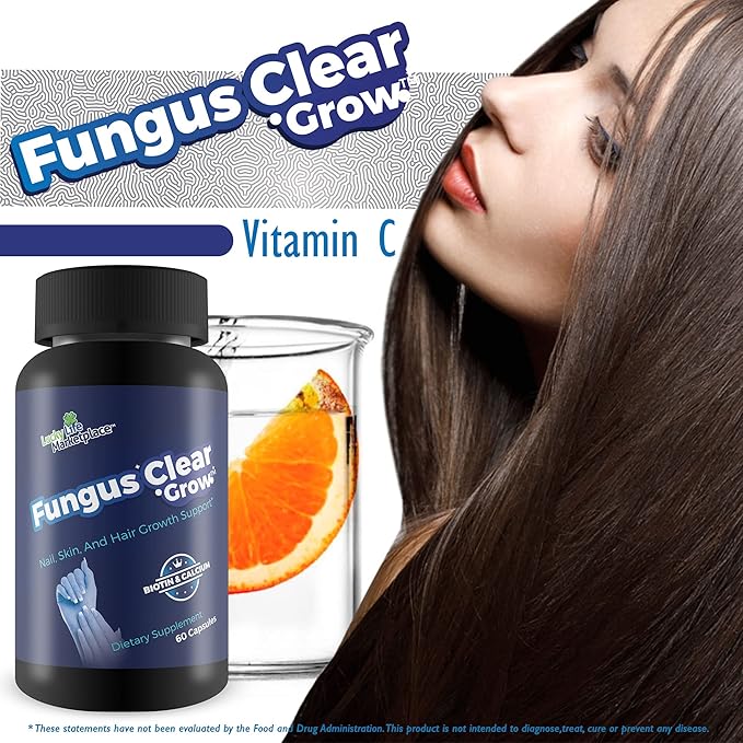 Fungus Clear Grow - Nail Skin &amp Hair Growth Support - Help Support Natural Hair Skin &amp Nails Growth with This Premium Formula Made with Biotin &amp 9 Other Ingredients