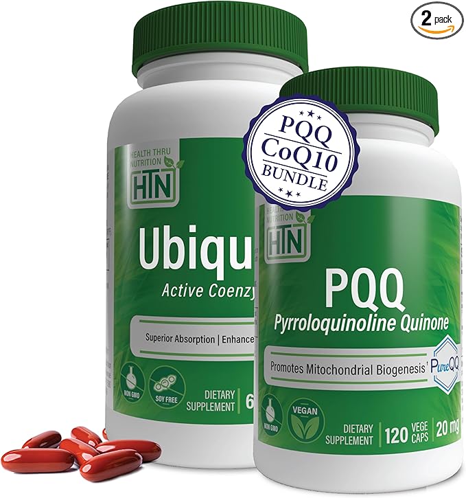 Health Thru Nutrition HTN Ubiquinol + PQQ Bundle: 20mg Pyrroloquinoline Quinone &amp 100mg Kaneka Ubiquinol (120 Servings Each)