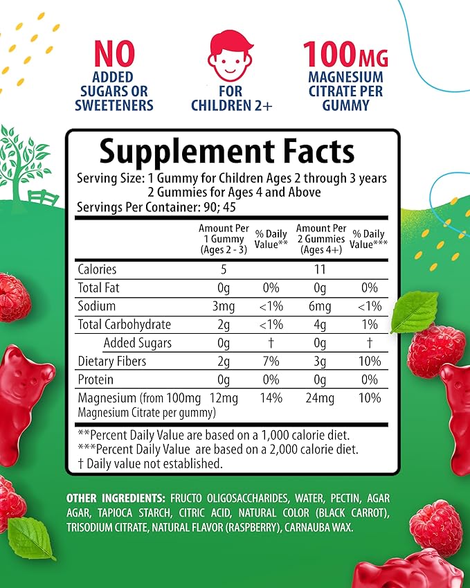 Magnesium Gummies for Kids &amp Adults - 100mg - Calm Magnesium Chews - Magnesium Citrate Chewable Supplement for Mood &amp Muscle Support - Citrato de Magnesio para Niños - 90 Gummies
