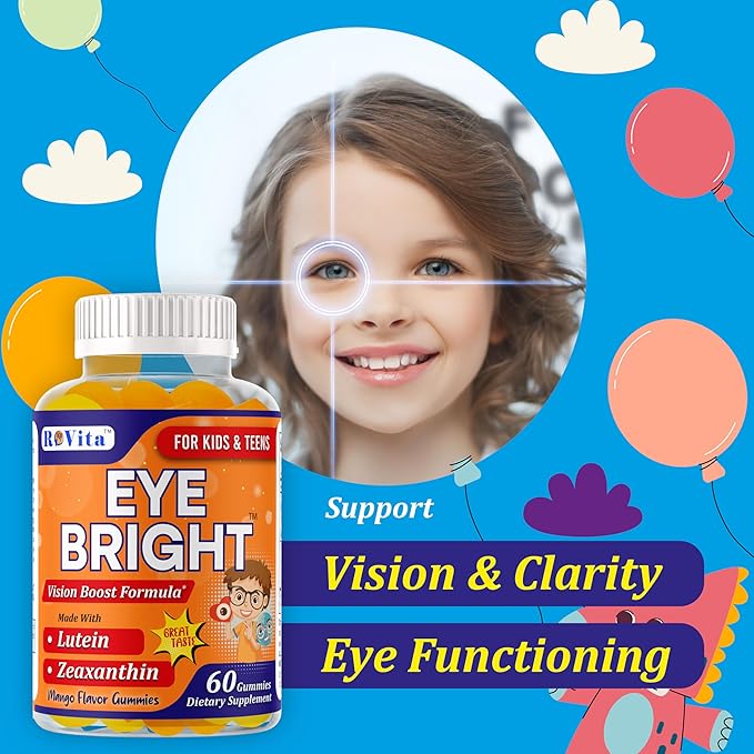 Eye Bright Lutein Gummies for Kids &amp Teens– Eye Vitamins with Lutein &amp Zeaxanthin – Eye Health Supplements for Vision Support – Vitamins for Eye Health &amp Macular Support – 60 Gummies