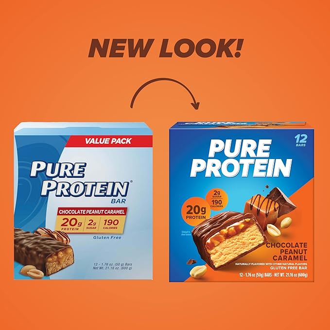 Pure Protein Chocolate Protein Shake 30g Protein 12 Pack and Pure Protein Bars 20g Protein Chocolate Peanut Caramel 12 Count