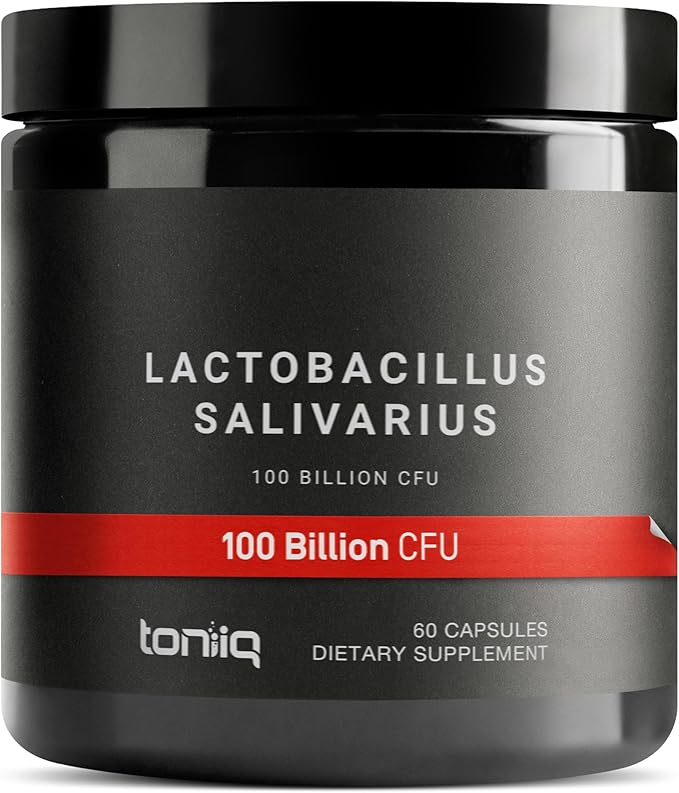 Toniiq 100 Billion CFU Lactobacillus Salivarius Probiotic - Highest Verified CFU Count - Third-Party Lab Tested for Potency - 60 Vegetarian Capsules - 30 Servings - TQ Verified