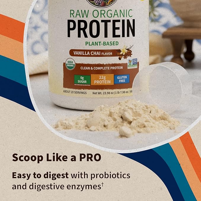 Garden of Life Organic Vegan Protein Powder Plant Based &amp BCAAs Organic Protein Powder with Probiotics &amp Enzymes Non-GMO Gluten-Free Lactose Free Vanilla Chai 1.2 LB