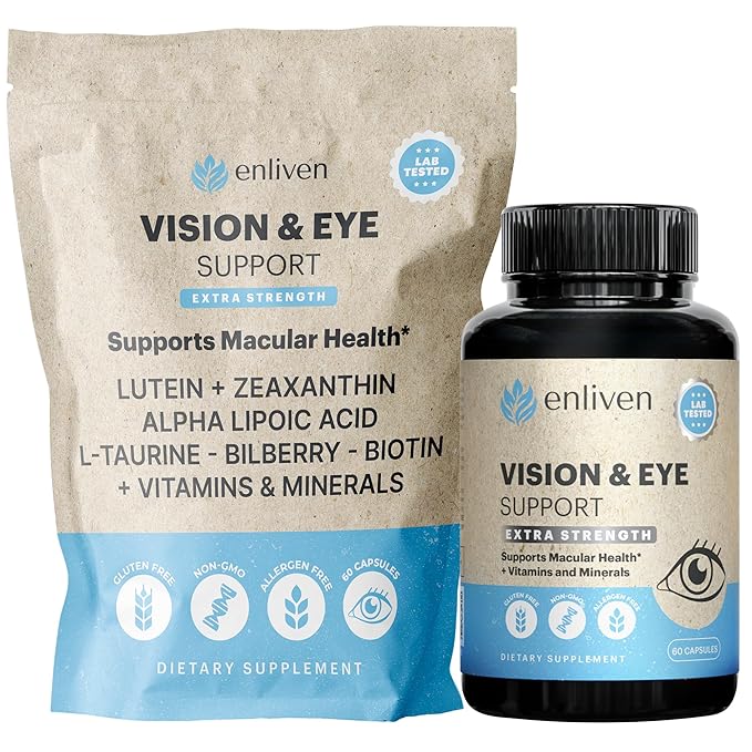 Lutein and Zeaxanthin Eye Health Supplement | Vision Support with Antioxidants Zinc Vitamin C &amp E | Helps Reduce Eye Strain Support Macular Health &amp Clarity | 60 Capsules | Made in USA