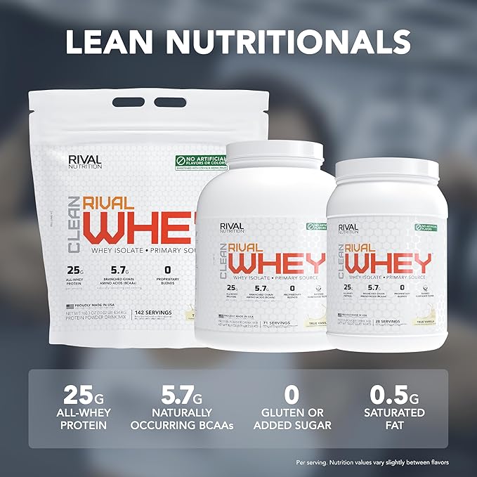 RIVAL NUTRITION Clean Rival Whey – 2LB Unflavored – 100% Whey Protein Powder Whey Isolate Primary Source | 25g Protein Muscle Gain/Recovery | All Natural No Artificial Ingredients - 29 Servings