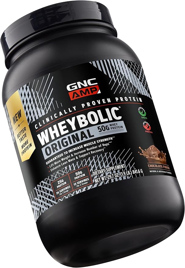 GNC AMP Wheybolic Clinically Proven Protein Powder 50g Whey Protein BCAA Leucine Increases Muscle Strength Muscle Building 3rd Party Tested Gluten Free Chocolate Fudge 13 Servings