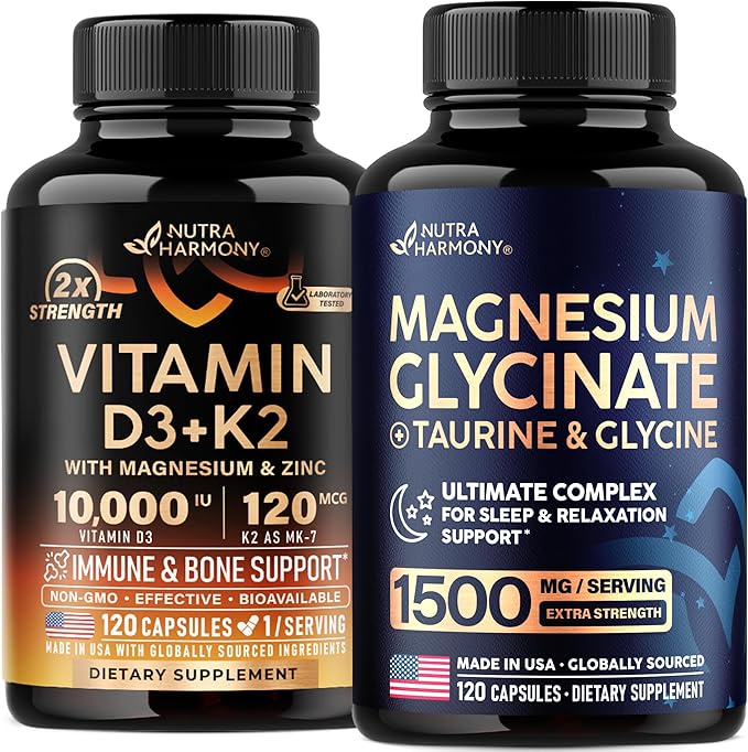 NUTRAHARMONY Vitamin D3 K2 &amp Magnesium Glycinate with Glycine Capsules