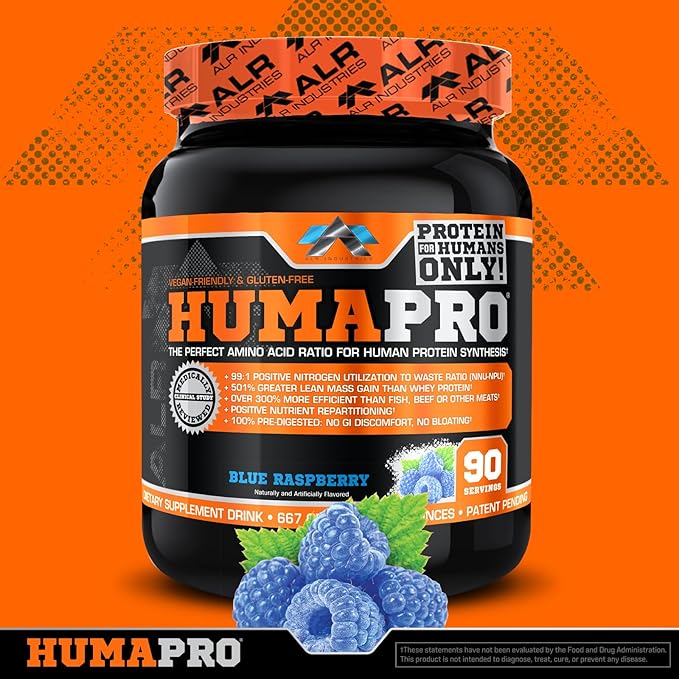 Humapro | Amino Acids Protein Matrix for Humans | 99% Utilization for Lean Muscle | Vegan Gluten Free | 667g / 90 Servings (Blue Raspberry)
