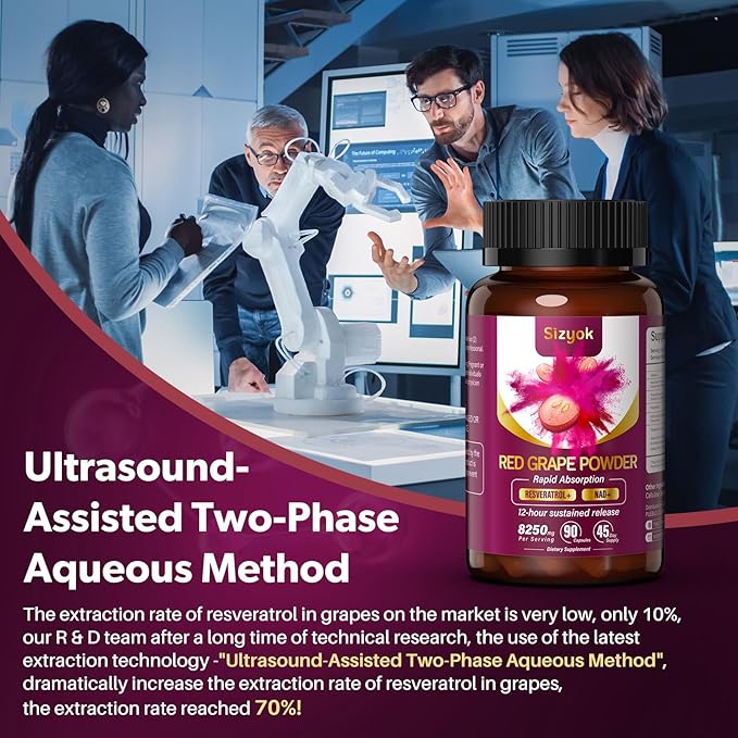 Piceid Resveratrol Supplement and NAD+ Cell Regenerator Nitric Oxide Supplement Support Heart Health Blood Flow Cellular Energy Production &amp Metabolism Red Grape Powder 45 Day Supply