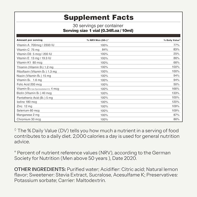 Vitabaum® Multivitamin 50+ for Him - Liquid Supplement for Men Over 50 - Twist and Mix System™ for Fast Absorption - 30 Vials - 0.34 fl.oz (10ml) Serving - Vegan