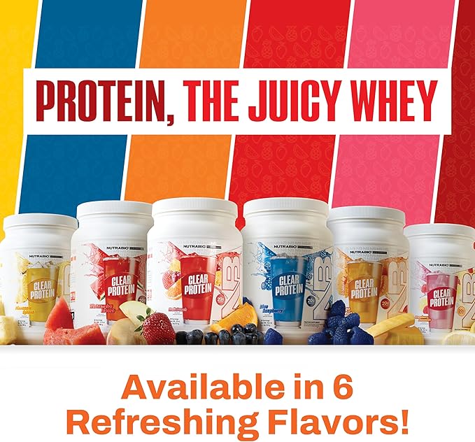 NutraBio Clear Protein Powder Mango Mist - 20 Servings 20g Clear Whey Protein Isolate 0 Sugar 0g Lactose Refreshing Fruit Flavors GLP1 Support - Bone Health - Muscle Post Workout Recovery