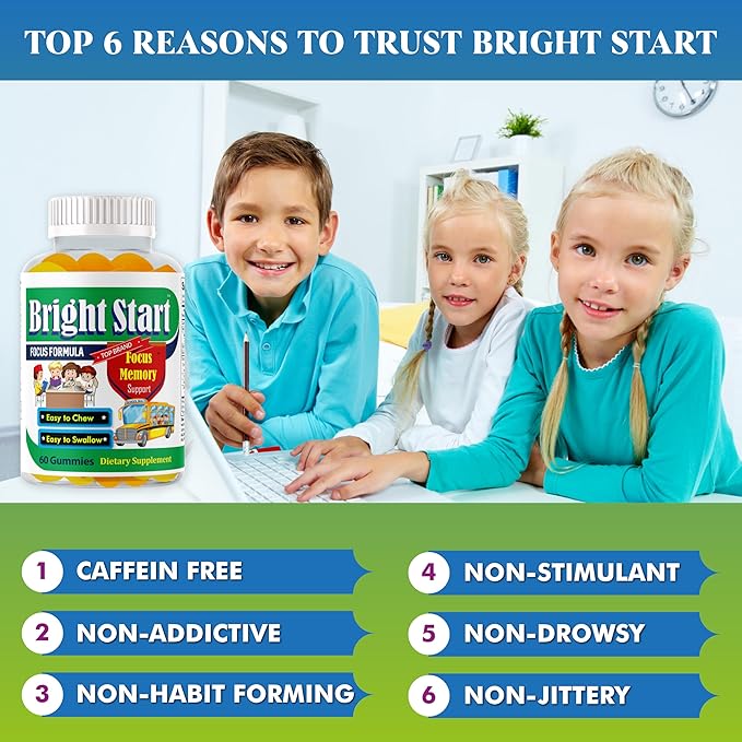 BrightStart Focus Gummies for Kids with Omega 3 EPA DHA – Brain Vitamins Supports Focus Memory &amp Attention for Children &amp Teens | Non-GMO Chewable Supplement 60 Gummies