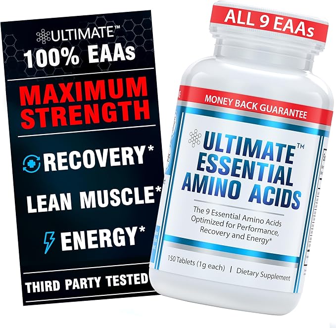 Ultimate 100% Essential Amino Acid Supplement for Cutting Fasting &amp Workouts - All 9 EAAs 40% Leucine — Ideal BCAA Ratio for Energy Muscle &amp Recovery - 150 Easy-to-Swallow Keto &amp Vegeta