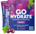 GoHydrate Instant Hydration Powder Packets - Low Sodium Electrolytes Drink Mix - Natural Hydration Support Sugar Free Electrolyte Flavored Powder Drink with Vitamin D 30 Packs Grape