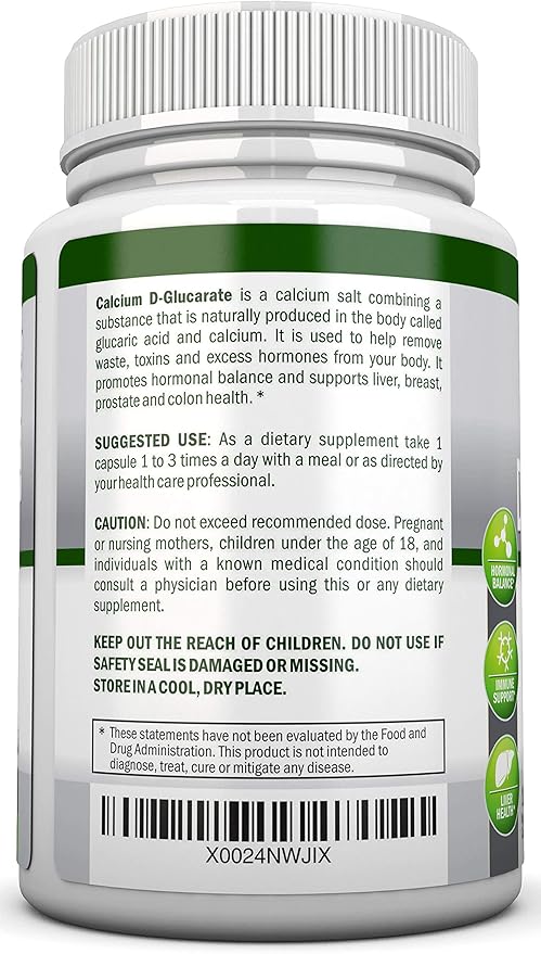 Calcium D-Glucarate - 500mg - 120 Vegetable Capsules - Superior Potency to Support Cleansing Processes Estrogen Metabolism &amp Hormonal Balance - Helps with Prostate Breast &amp Colon Health