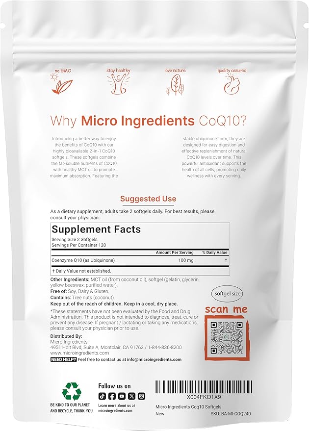 Micro Ingredients Omega-3 Fish Oil 4200mg &amp CoQ10 100mg Softgels Bundle 2 Pack | Wild-Caught Fish Burpless Lemon Flavor | High Absorption Ubiquinone with Coconut MCT Oil