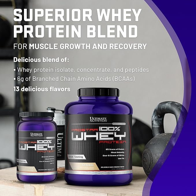 Ultimate Nutrition Prostar Whey Protein Powder Isolate Natural - Low Carb High Protein Powder Shake for Muscle Gain &amp Recovery - Low Sodium Low-Fat &amp Keto Friendly - 2 lbs Tub