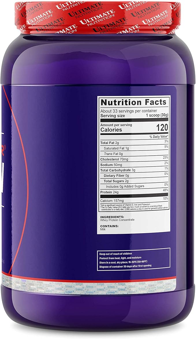 Ultimate Nutrition RAW Whey Protein Concentrate Powder with No Added Ingredients or Flavors – 24 Grams of Protein Per Serving with 5.5 Grams of BCAAs 2.2 Pounds Unflavored