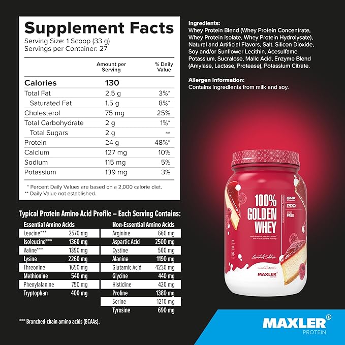 Maxler 100% Golden Whey Raspberry Cheesecake Blueberry Muffin Cinnamon Bun Bundle