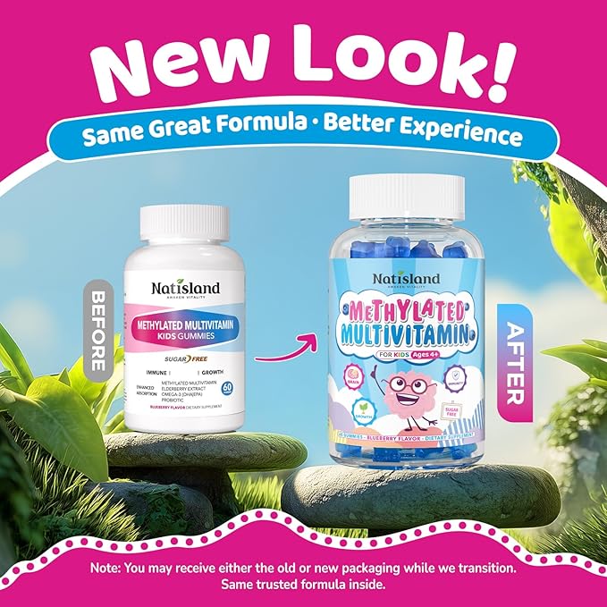 Kids Methylated Multivitamin - Chewable Multivitamin for Kids &amp Teens 4+ With L Methylfolate Vegan Omega-3 Zinc Probiotics &amp Elderberry Immune Support Brain Health MTHFR Supplement 2PC