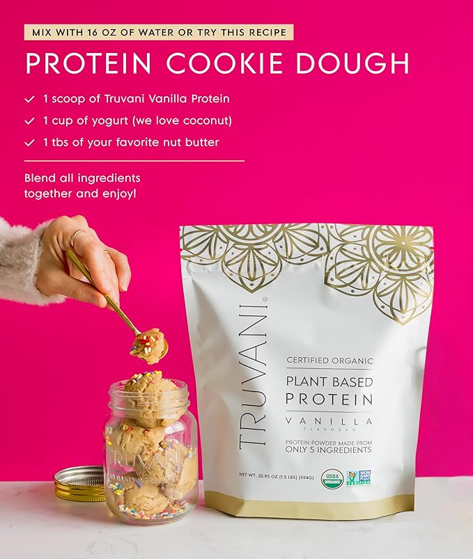 Truvani Vegan Pea Protein Powder | Vanilla | 20g Organic Plant Based Protein | 20 Servings | Keto | Gluten &amp Dairy Free | Low Carb | No Added Sugar