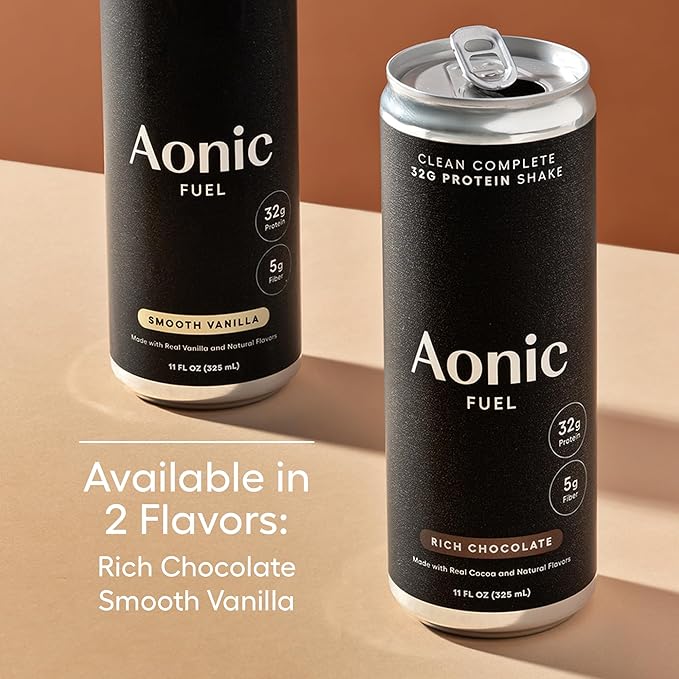 Aonic Fuel 32g Protein Shake 5g Fiber Lactose-Free Complete Amino Acid Profile No Added Sugar Made with Real Cocoa 11 fl oz (Pack of 12) - Rich Chocolate