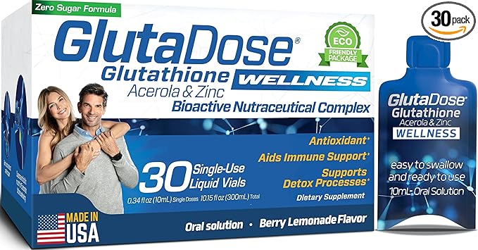 Liquid Glutathione Supplement Lemon Berry Flavored Acerola Energy Booster w/Zinc Daily Vitamins &amp Minerals Zero Sugar Formulation Everyday Auto-Immune Support for Adults 0.34 fl oz Pack of 3
