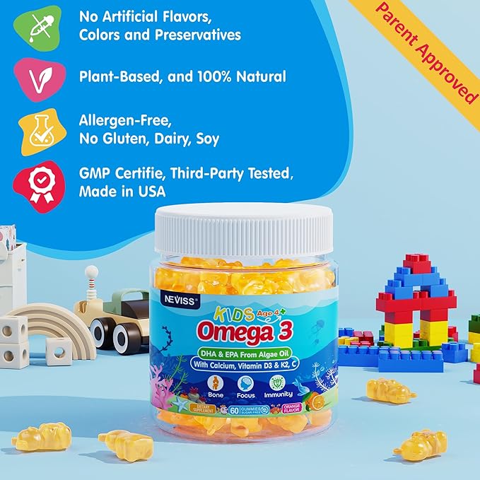 Kids Methylated Multivitamin Gummies with Calcium Probiotics + Omega 3 Gummies with Vitamin D3 &amp K2 C DHA