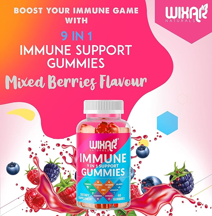 9 in 1 Immune Support Gummies with Elderberry Vitamin C&ampD Zinc Turmeric Ginger Echinacea Astragalus &amp Sea Moss for Immunity Supplement - 60 Gummies