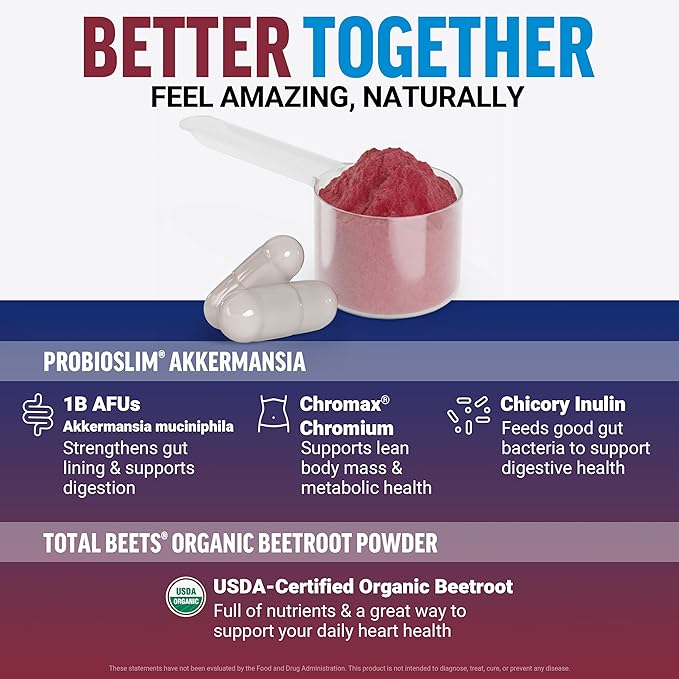Force Factor ProbioSlim Akkermansia 60 Capsules Total Beets Organic Beetroot Powder Superfood to Boost Daily Nutrition USDA Organicand Non-GMO Beet Supplement Unflavored 90 Servings