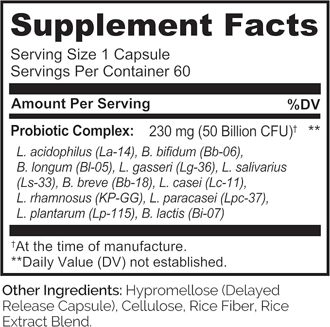 NATURELO Probiotics for Digestive Health - 50 Billion CFU 11 Strains Daily Use Supplement - Boosts Immune System Delayed Release No-Fridge 60 Vegetarian Capsules (Pack of 2)