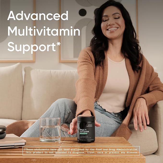 Sports Research® Multivitamin – Advanced Formula - 23 Essential Vitamins &amp Minerals with CoQ10 &amp Iodine - Daily Nutrient Support*- Non-GMO Tested &amp Gluten-Free -60 Veggie Capsules