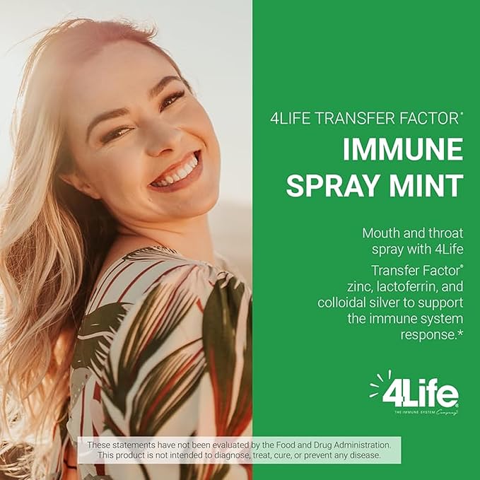 4Life Transfer Factor Immune Spray - Supports Mouth and Throat Immune Health with Zinc Marshmallow Root Extract - Mint Flavor - 1.7 oz
