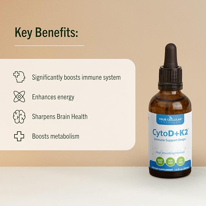 Vitamin D3 2200 IU + K2 MK-7 Liquid Drops - High Potency Immune &amp Bone Support Supplement with Organic Olive Oil - CytoD+K2 30 Day Supply (1 FL OZ)