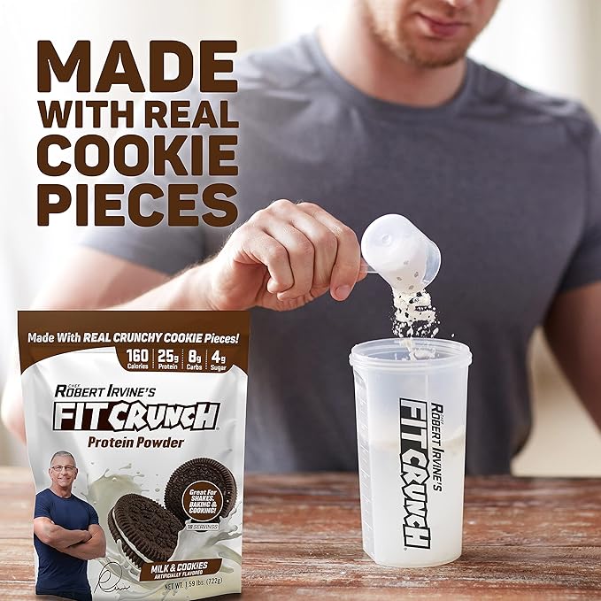 Fit Crunch Tri-Blend Whey Protein Keto Friendly Low Calories High Protein (18 Servings Milk &amp Cookies)