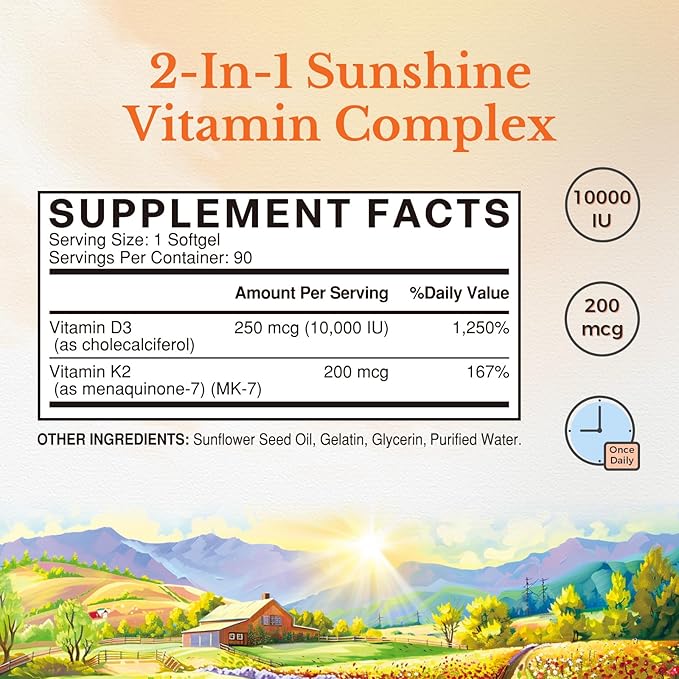 Vitalitown D3 K2 &amp Immune Probiotics 70B Bundle - Vitamin D3 K2 Supplement (10000 IU &amp 200 mcg) + Probiotics (70 Billion CFU 15 Strains) for Immune Bone and Digestive Support