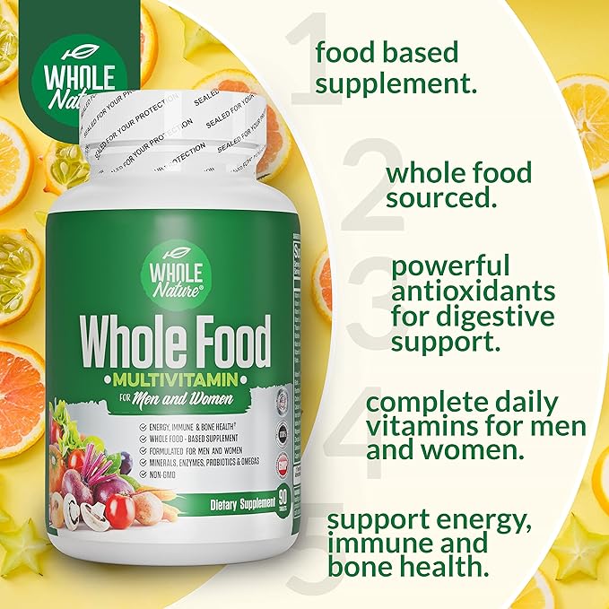 Whole Food Multivitamin for Men and Women (2PACK): Whole Nature Daily Superfood Vitamins Plus Minerals Digestive Enzymes Probiotics and Omegas. Plant Based Multi Vitamin Non GMO Gluten Free