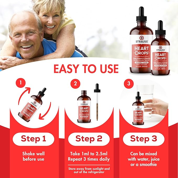Strauss Naturals Heart Drops – Heart Health Supplements with Garlic Supplements &amp Premium Aged Garlic Extract to Help Maintain a Healthy Cardiovascular System - Vegan &amp Non-GMO – Original 225