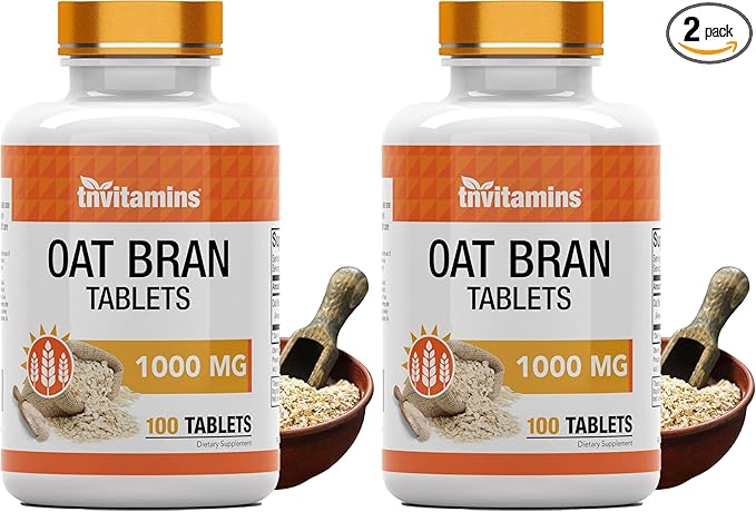 tnvitamins Oat Bran Tablets | 100 Tablets x 1000 MG per Tablet | Oat Fiber Tablets | Soluble &amp Dietary Fiber Supplement | Supports Digestive Health * | High Potency Formula (Pack of 2)