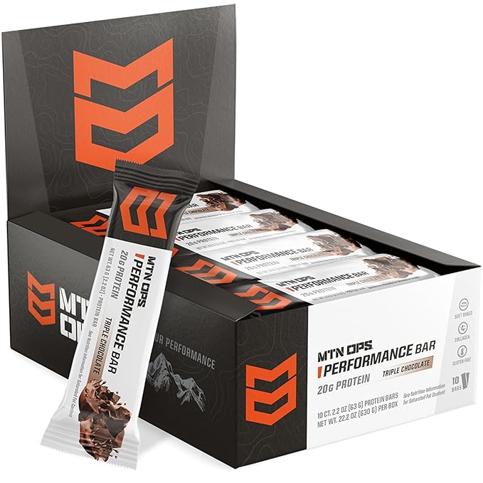 MTN OPS Triple Chocolate Mudslide Protein Bars High Protein with Whey Isolate &amp Whey Concentrate and Collagen Low Sugar Gluten Free 10 Count
