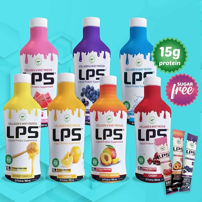 LPS Liquid Collagen &amp Whey Protein Supplement - Sugar-Free Dye-Free Non-GMO Drink - Hydrolyzed Collagen &amp Whey Peptides Promotes Healthy Skin &amp Hair for Men &amp Women Orange 32 fl oz