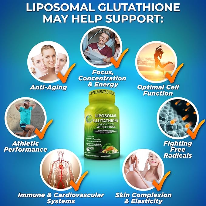 Liposomal Glutathione 500mg - Active Form L Glutathione (Reduced) for Maximum Absorption - Made with Organic Whole Foods - Master Antioxidant &amp Detoxifier - Immune &amp Cardiovascular Support - 6