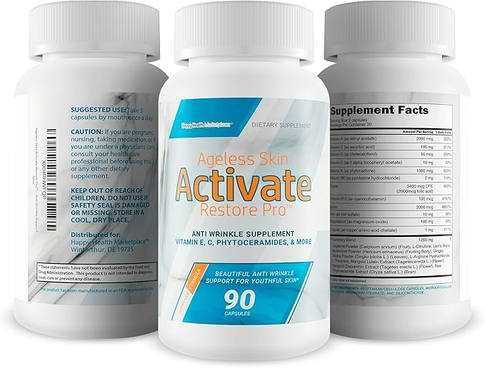 Ageless Skin Activate Restore Pro - Our Best Anti Aging Supplement - Ageless Brain &amp Body Reactivate Anti Aging Pills - Anti Ageing Re Activate Capsules - Anti Age Youth Reactivate Skin Supplement