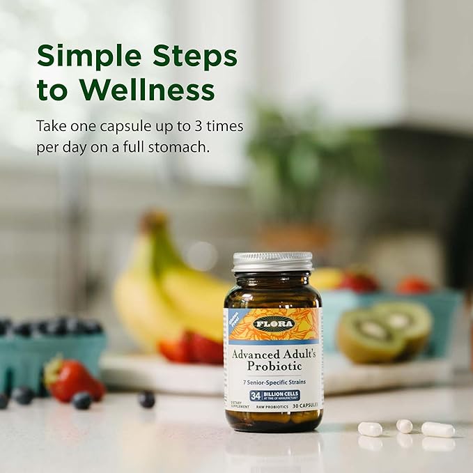 Flora - Advanced Adult's Blend Probiotic Seven Senior-Specific Strains Gluten Free Raw Probiotic with 34 Billion Cells 30 Capsules