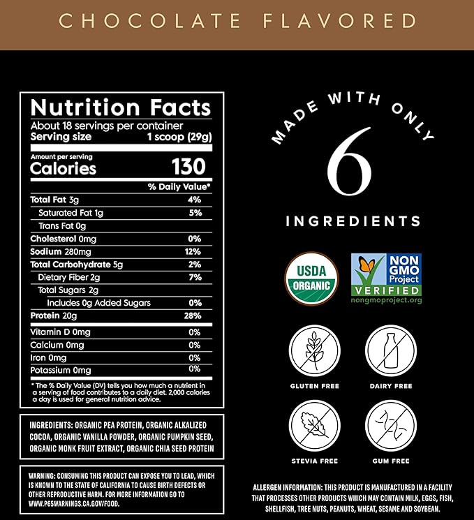 Truvani Organic Vegan Protein Powder | Chocolate | 20g Plant Based Pea Protein | 18 Servings | Keto | Gluten &amp Dairy Free | Low Carb | No Added Sugar