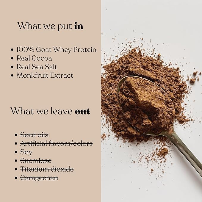 Pure Goat Whey Protein Powder - Whey Protein Supplement - Easy to Digest - Less Lactose - Soy Free - Chocolate Sea Salt Flavor - 20 Servings