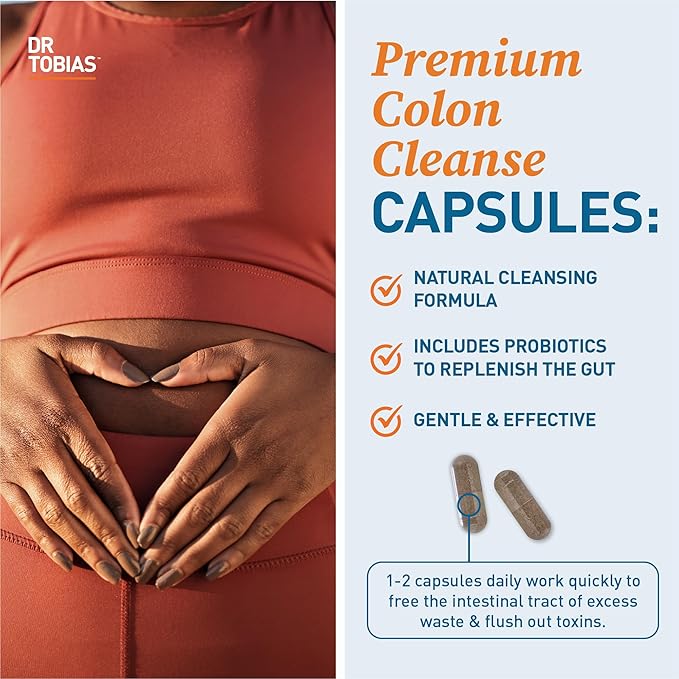 Dr. Tobias Colon Cleanse - Constipation Relief &amp Gut Health Support for Women &amp Men | 14 Day Colon Cleanser for a Gentle Colon Detox &amp Gut Flush 24 Capsules (1–2 Daily)